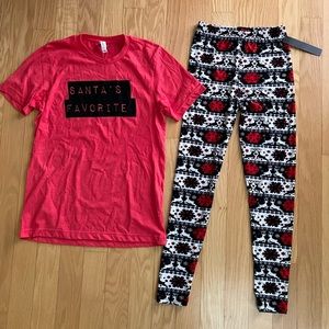 Holiday legging and t shirt size Med/OS